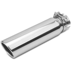 Vurkcy 2.5 inch Inlet Exhaust Tip, 3" Outlet 12" Overall Length Stainless Steel Exhaust Tail Pipe, Clamp-On, Rolled Edge, Slant Sleek Angle Cut, Polished Tailpipe, Silvery