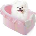 Jaoul Dog Car Seat for Small Dogs - Fully Detachable with Adjustable Straps Center Console Dog Booster Seat - Comfortable Bow Design Pet Car Seats - Portable Pet Booster Seat for Puppy, Cat (Pink)