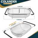 Over the Sink Colander for Kitchen - 6 Quart Over the Sink Strainer Basket with Extendable Ergonomic Handles and Resting Feet - Multipurpose Fine Mesh Strainer for Kitchen