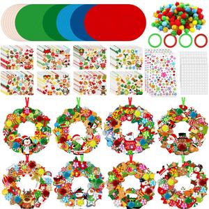48 Sets Christmas Wreath Craft Kits for DIY Santa Claus Wreath Hanging Ornaments Make Your Own Paper Xmas Craft with Stickers for Christmas Party Favors School Classroom Activities