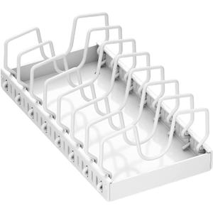 Pots and Pans Organizer Under Cabinet, 10 Adjustable Dividers, Pull Out Pot Lid Organizer Holder, Adhesive Holder Rack, Space-Saving Vertical Storage, for Kitchen Cabinet Pantry (White)