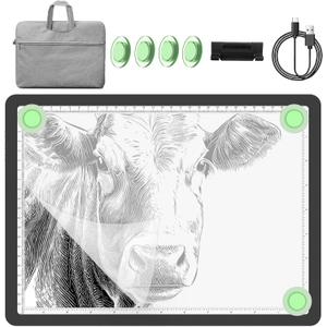YINGWOND 9000LUX A4 Rechargeable Tracing Light Box with Padded Case,Wireless Diamond Art Light Board,Side Physical Buttons and Magnetic Portable Light Pad for Diamond Painting,Drawing,Sketching