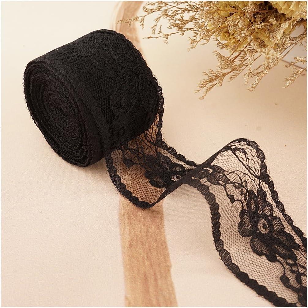 LITCHI 25 Yards Black Silk Lace Ribbon Roll, Classic Style, Solid Pattern, Wedding & Bridal Shower Decoration, Gift Packaging, Bouquet, Party Decorations