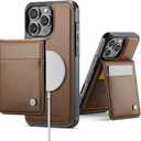 Compatible with Magsafe for iPhone 16 Pro Max Wallet Case with Adjustable Stand, RFID Blocking Magnetic Card Holder Kickstand 2 in 1 Detachable Case for Women Men, Brown
