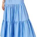 Yulaviniee Women's Boho Maxi Skirt with Pockets High Waisted Layered Tiered Casual A-Line Long Flowy Skirts, Blue Medium