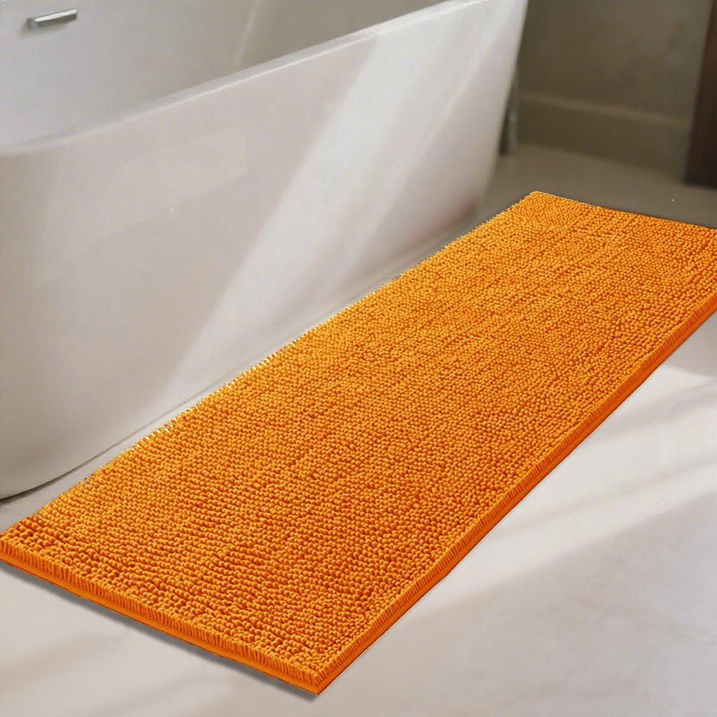 Bathroom Rugs 47x20,Super Absorbent Soft,Thick,Machine Washable Chenille Bath Mat,Non Slip Toilet Floor Rug,Bath Mats for Bathroom Floor, Home Decor Accessories,Orange