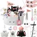 12 Pcs Halloween Boo Gifts Basket Stuffers for Women Summer Halloween Spooky Ghost Cute Boo Basket Gifts Plastic Cups Paper Bat Plate Fuzzy Socks Skeleton Pendant for Her Sister Friends