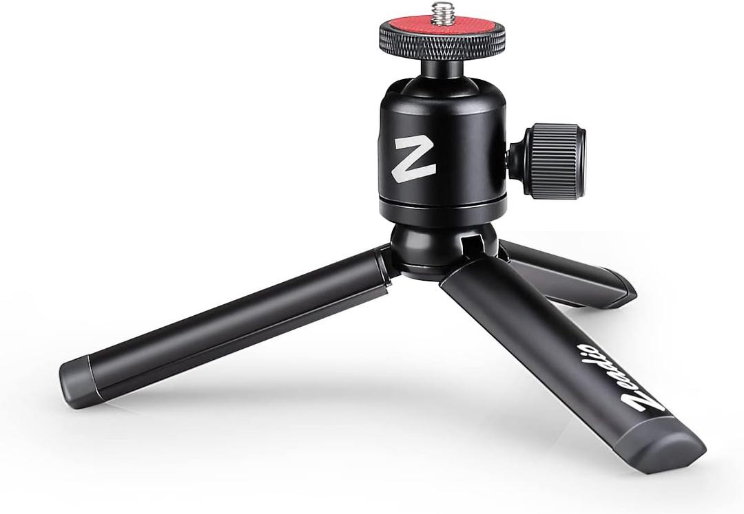 Zeadio Metal Mini Tripod + Ball Head Mount, with 1/4 Inch Screw Desktop Tabletop Stand Tripod, Fits for Smooth 4, Osmo Mobile, Vimble 2, Gimbal Handle Grip Stabilizer and All Cameras (Length: 11.5 cm)