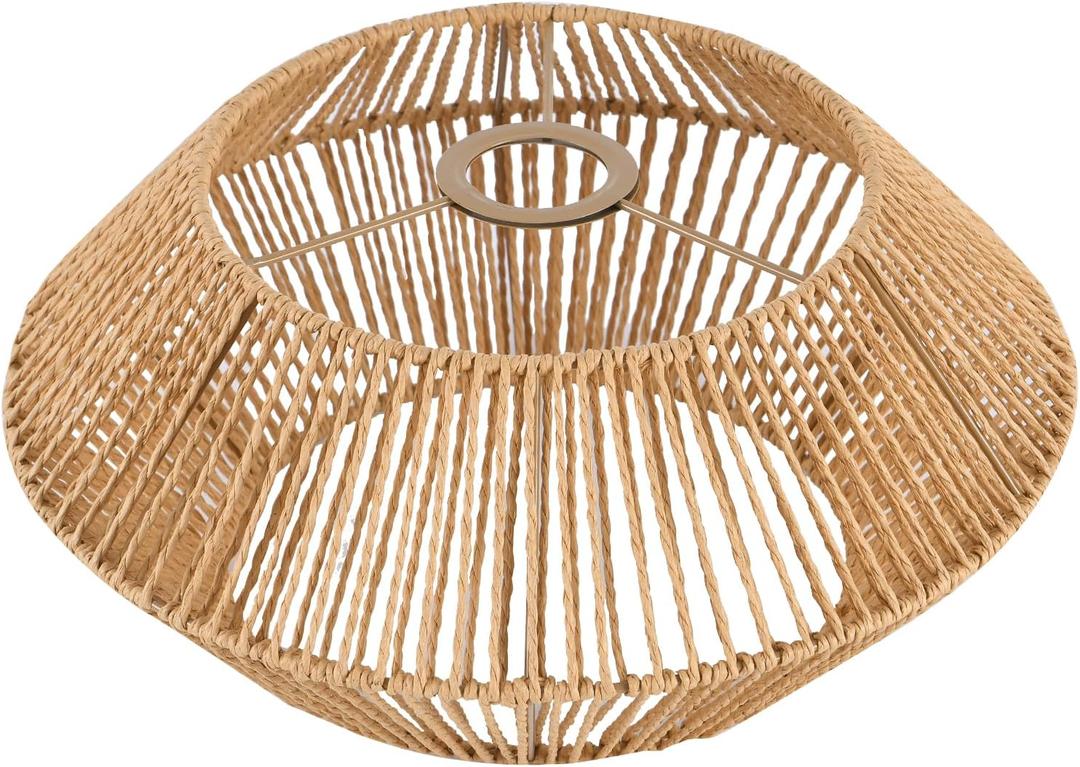 12.61" Rattan Lamp Shade, Bohemian Handmade Woven Lampshade for Kitchen Island Dining Room Living Room Farmhouse Rattan Hanging Lamp Shade 1 -Pack (UFO-shaped brownish yellow)