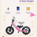 KRIDDO Pro Toddler Balance Bike 2+ Year Old with Hand Brake and Kickstand, 12 Inch Push Bicycle, Gift Bike for 2-5 Boys Girls, Pink