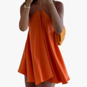 SOLY HUX Women's Halter Neck Sleeveless Bow Tie Backless Flowy Mini Dress Beach Vacation Clothes (Medium, Solid Orange)