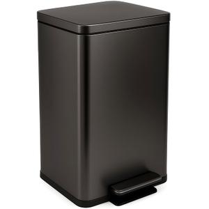 SIMPLI-MAGIC 13.2 Gallon (50L) Step Trash Can  Kitchen Garbage Can with Slow-Close Lid  Odor Control, Hands-Free, Easy to Clean, Brushed Stainless Steel (Large, Black Gun Metal)