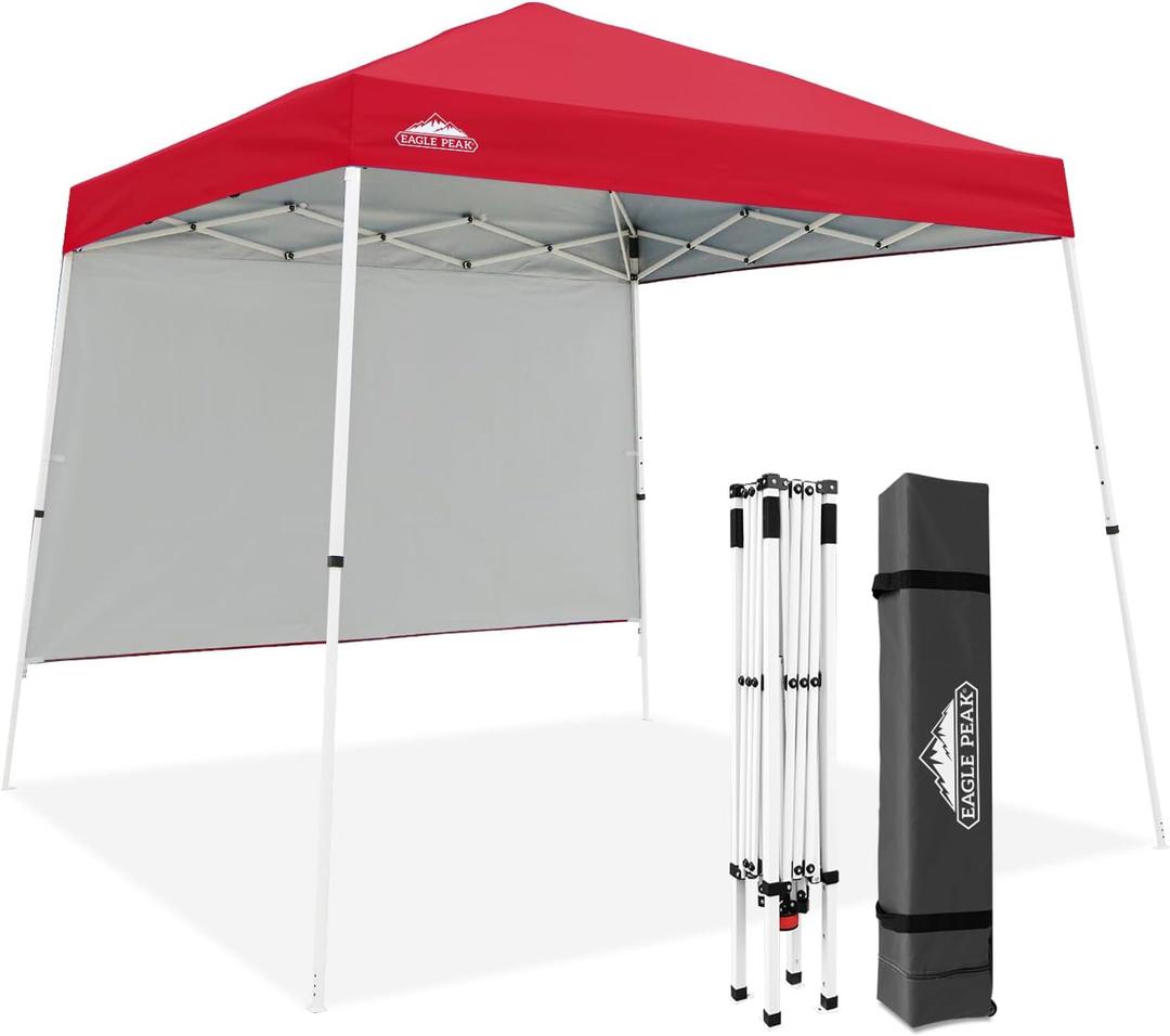 EAGLE PEAK 10x10 Pop Up Canopy Tent with Sidewall, Compact, Portable Slant Leg Instant Sun Shelter for Beach, Sports, & Camping, 10x10 Base 8x8 Top, Red