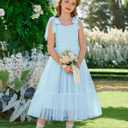 Arshiner Girls Summer Sleeveless Bow-Tie Straps Party Long Tulle Dresses | Girls Tween Summer Birthday Dress For Kids 6-14 Years (Blue)