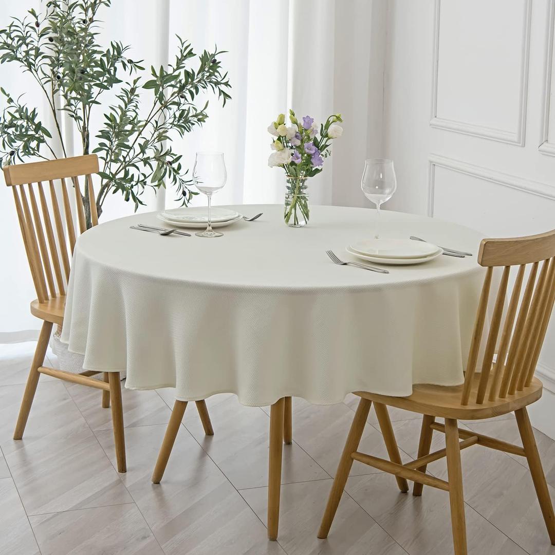 maxmill Round Textured Tablecloth Spill-Proof Wrinkle Free Soft Jacquard Table Cloth for Circular Table Cover, for Dining Room Buffet Banquet Parties Holiday Dinner, 70 Inch Ivory