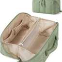 BAGSMART Puffy Travel Makeup Bag Toiletry Bag for Women, Sage Green | Open Flat, Portable, Make Up Organizer, Water-resistant, Puffy Padded, For Toiletries, Brushes