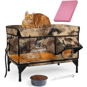 Heated Cat House for Outside Foam Board, Extremely Insulated Outdoor Cat House Escape Door, Weatherproof & Waterproof Awning, Elevated Feral Animal Shelter for Winter