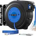 SURAIELEC 50FT Retractable Extension Cord Reel, 14AWG/3C SJTOW Heavy Duty Power Cord with Lighted Triple Tap, 13A Circuit Breaker, Ceiling/Wall Mount for Garage, Shop, Workshop, ETL Listed, Blue