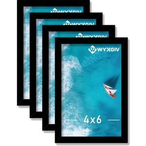 4x6 Picture Frame Set of 4, Lightweight yet Durable Black Frame with High-clarity Plastic Display 4 x 6 Inch Photo Horizontally/Vertically (4 Packs|Black|4"x6")