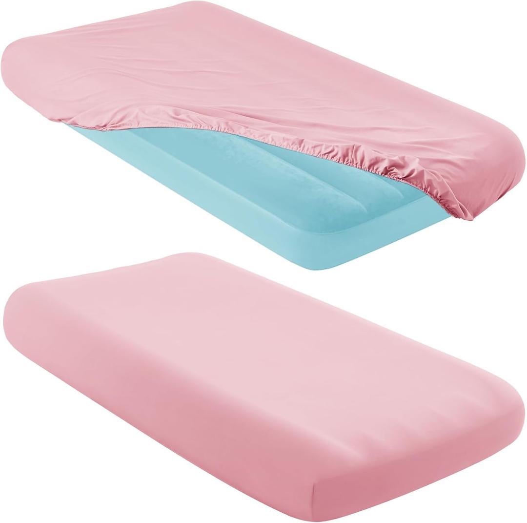 Entisn 2 Pcs Kids Air Mattress Fitted Sheets Only, 34.5x62x7 Inch Microfiber Toddler Inflatable Mattress Sheets for Kids, Sleepovers, Camping Trips and Party Accommodations (Pink)