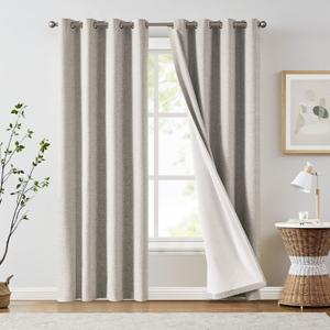 jinchan 100% Blackout Curtains for Bedroom, 84 Inch Length Linen Textured Drapes for Living Room, Thermal Insulated Full Light Blocking Curtains, Grommet Top Window Treatments 2 Panels Heathered Grey