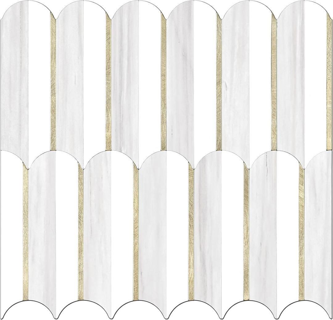 Vamos Tile Peel and Stick Backsplash Seamless Tile,10-Sheet Stick on Backsplash for Kitchen,Dolomite Gray and White+Light Gold Metal Self Adhesive PVC Tiles (10 Sheets)