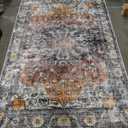 Area Rug 6x9 Washable Rug Brown Grey Vintage Traditional Distressed Thin Retro Kitchen Indoor Floor Cover Non Slip Carpet Floral Print Mat Living Room Bedroom Dining Room