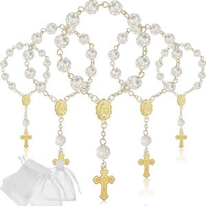 Jadive Mini Rosaries Baptism Rosary Beads Finger Baptism Rosaries Bulk with Organza Bags for First Communion Christening Weddings Party Favors