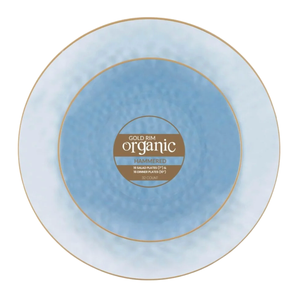 Organic Hammered Blue with Gold Rim Plates - 32 Count, 7" & 10" Combo Pack | Round Disposable Plastic, Elegant Design for Parties & Events