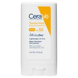 CeraVe Mineral Sunscreen Stick SPF 50, Broad Spectrum SPF + Hyaluronic Acid + Ceramides, Titanium Dioxide & Zinc Oxide, 100% Mineral Face Sunscreen Stick, Fragrance Free & Oil Free (0.47 Ounce (Pack of 1))