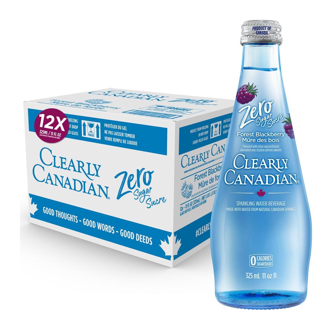 Clearly Canadian Zero Sugar Forest Blackberry Sparkling Water Beverage, Zero Sugar & Zero Calories, 1 Case (12 Bottles x 325mL) (11 Fl Oz (Pack of 12)