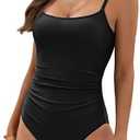 Eomenie Women's One Piece Swimsuits Tummy Control Ruched Bathing Suit 1 Piece Swimwear (XL, Black)
