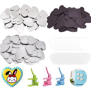 50 Sets Heart-Shaped Fridge Magnet Maker Supplies for Button Maker Machine Heart Shape 2.28 inch/58mm, Includes Metal Cover, Button Back Cover, Soft Magnet, Clear Film,Blank Paper,Children DIY Gift