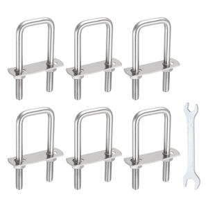 MECCANIXITY 6 Sets M8 Square U-Bolts, 1.26"(32mm) Inner Width 3"(75mm) Length 304 Stainless Steel U Clamp Bolts with Nuts, Plates and Wrench for Trailer Ski Boat Fishing Boat