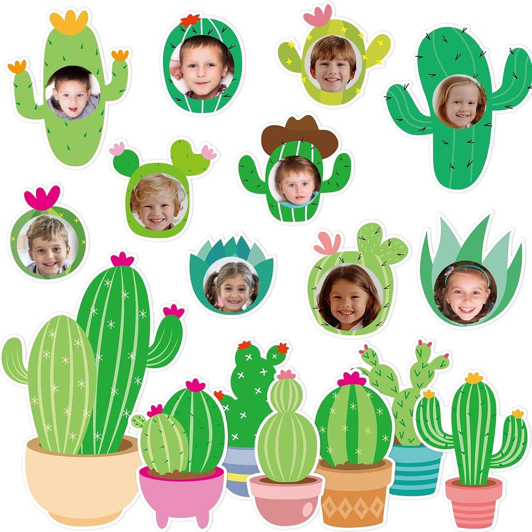 5 x Cactus Cutouts Picture Frame Bulletin Board Decorations Set Summer Plants Flower DIY Photo Cutouts for Classroom Back to School Whiteboard Chalkboard Wall Decor Teacher Supplies