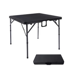 Byliable 34" Square Folding Card Table, Fold-in-Half Utility Dining Portable Table Heavy Duty HDPE White Plastic Foldable with Carrying Handle Indoor Outdoor for Picnic, Camping, Party, Black
