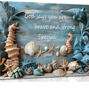 Christian Coast Canvas Wall Art Beach Nautical Seashell Starfish Wall Decor Pictures Teal Aqua God Says You Are Posters Prints for Modern Coastal Themed Home Decoration Bathroom Room Decoration