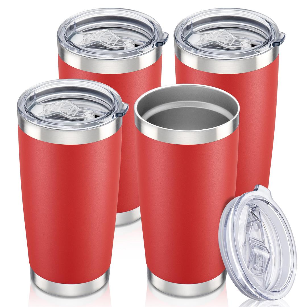 20 oz Tumbler with Lid Stainless Steel Insulated Tumblers Bulk Double Wall Vacuum Cups Powder Coated Travel Mug Keep Drinks Cold and Hot, Red, 11 Pack