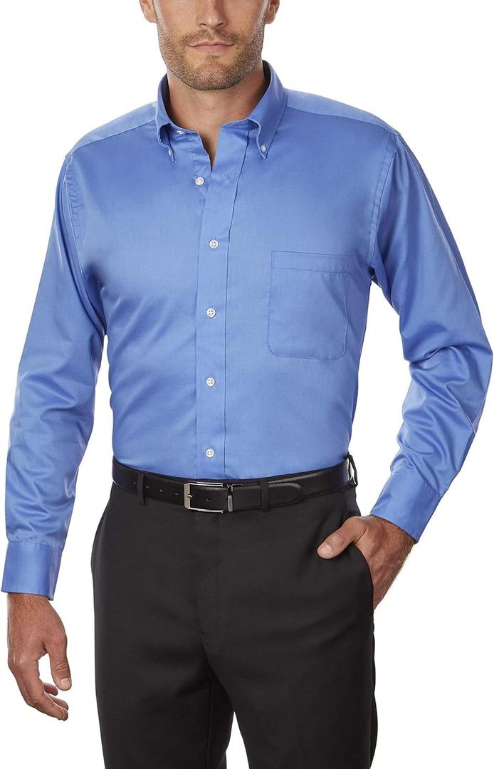 Van Heusen Regular Fit Twill Solid Button Down Collar Dress Shirt, Cobalt, XXX-Large