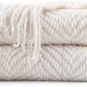 BATTILO HOME Cream Throw Blanket for Couch, Textured Knitted Throw Blanket with Tassels, Couch Cover Blanket Warm Decorative White Throw Blankets for Sofa Living Room, 60" x 80"