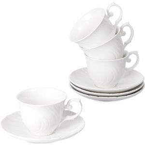 Agyiuns Tea Cups Set Of 4, Tea Cup And Saucer Set,6oz for Tea,Coffee, Latte, Cafe Mocha, Porcelain Tea Party Set (Pure white set of 4)
