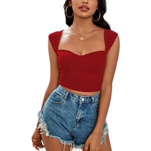 LYANER Women's Square Neck Ribbed Knit Sleeveless Slim Fit Solid Crop Top Shirt (M)