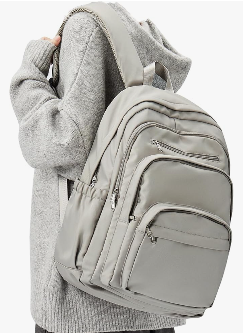 College Backpack for Women Men, Lightweight High School Bag With Lots of Pockets, Cute Bookbag for Teens Boys Girls, Casual Daypack (Gray Brown)