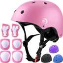Kids Helmet Set with Knee Pads Elbow Pads Wrist Guards,Adjustable Helmet for Toddler Kids&Youth,3~14yrs Girl Boy Kids Protective Gear Set for Roller Skate Scooter Inline skatings Longboard (Small:18.9''-21.3'' / 3-8 year, pink)