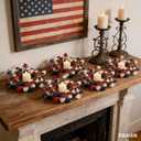 6 Pcs Mini 4th of July Candle Ring Wreaths Patriotic Red White and Blue Artificial Pillar Candle Holder Wreath for Farmhouse Independence Day Memorial Day Porch Front Door Cabinets Table Decoration