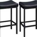 HOOBRO Bar Stools, Set of 2 Bar Chairs, Counter Height Stools, Saddle Barstools with Curved Surface, 24.8 Inches, 2.4" Thick Upholstery, for Kitchen, Dining Room, Cafe Black BB10BY01
