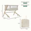 Evolur Stellar Bassinet and Bedside Sleeper, Adjustable Heights, Breathable Mesh Sides, Plush Mattress Pad, Wheels with Safety Locks & Tool-Free Assembly, Compact Fold & Travel Bag - Beige