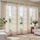 jinchan Winslow Linen Curtains for Living Room Floral Curtains 84 Inch Length Ivory Embroidered Bordered for Sitting Room Farmhouse Decor Light Filtering Window Treatments Set of 4
