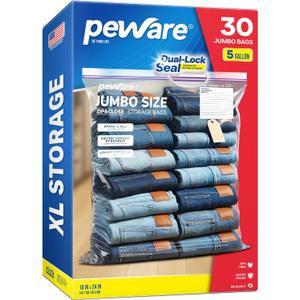 Large Storage Bags, 18"x24" Jumbo Plastic Bag, BPA Free, 5 Gallon XL Zipper Lock Baggies for Clothes Pillow Travel Moving - 30 Jumbo Bags