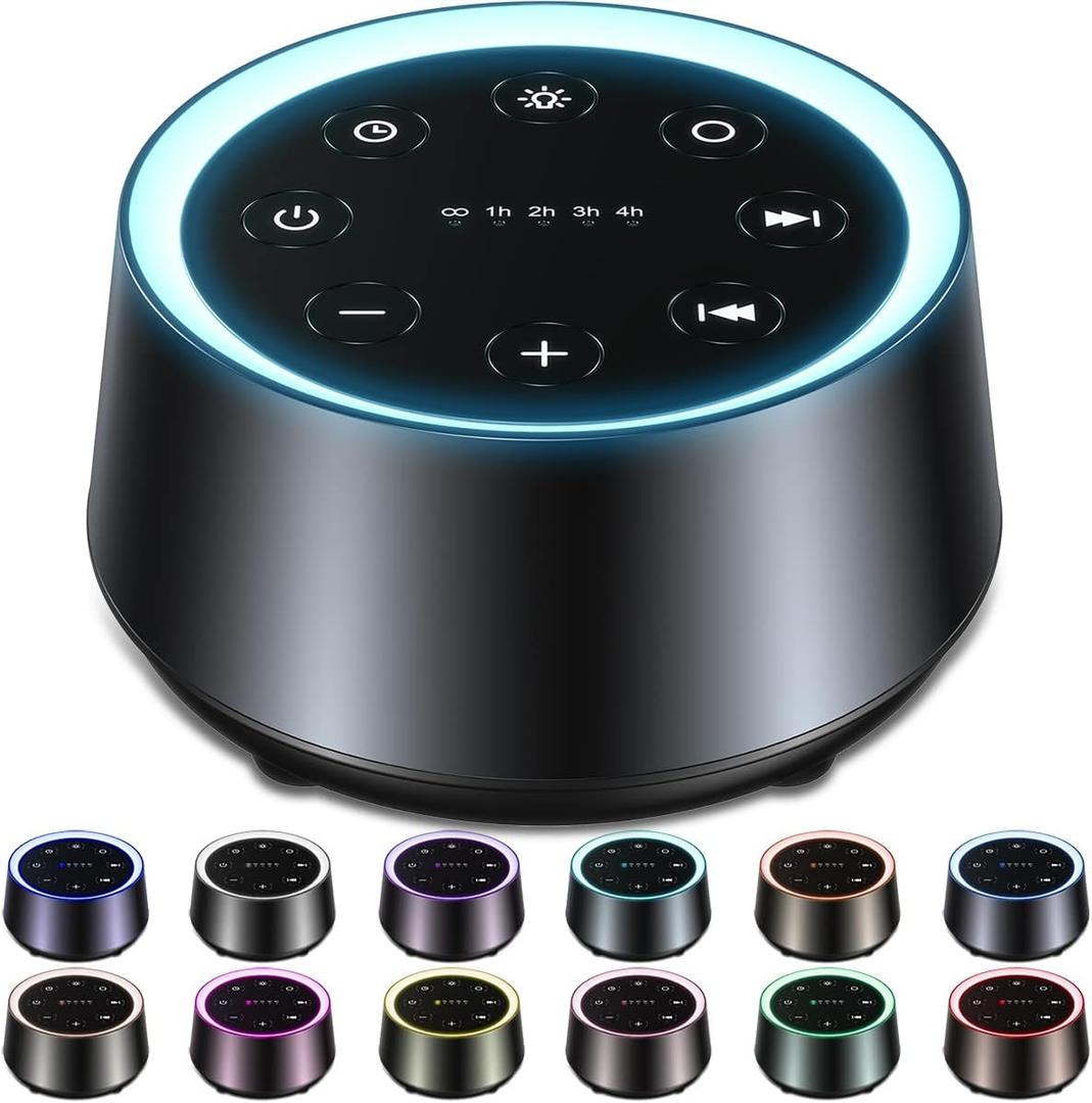 EasyHome Sleep Sound Machine White Noise Machines with 30 Soothing Sounds 12 Adjustable Night Light 10 Adjustment Brightness 32 Levels of Volume 5 Timers and Memory Function Home Travel Office (Black)